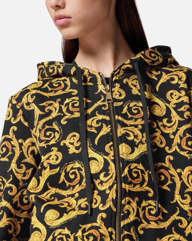 Versace sudadera con capucha de alta costura mujer oro negro ropa H88R0H2175