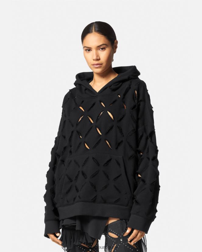 Versace sudadera con capucha extragrande y desgastada mujer negro ropa H88R0H142
