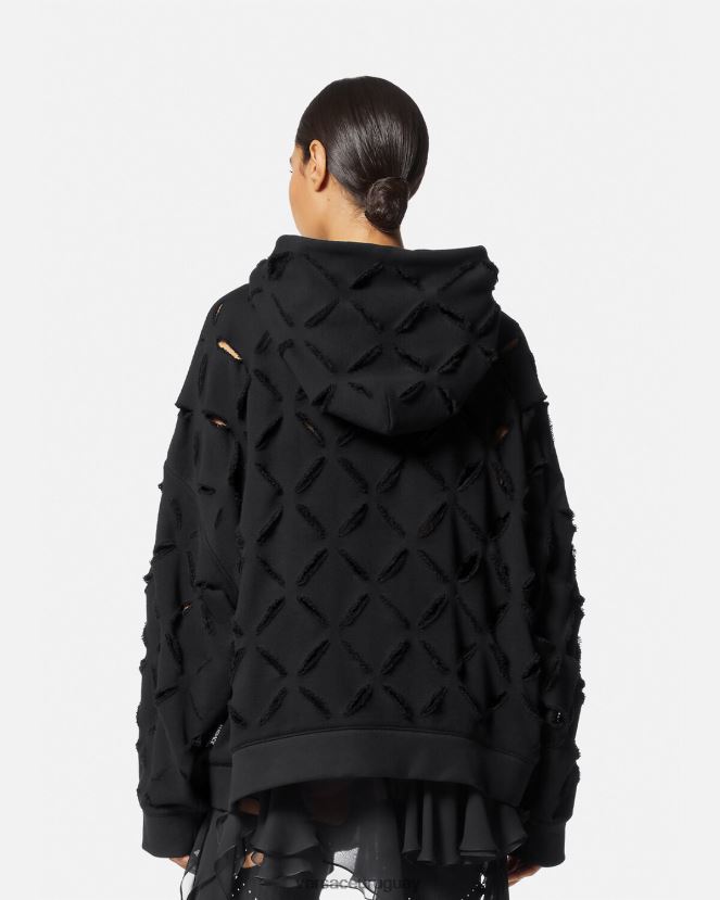 Versace sudadera con capucha extragrande y desgastada mujer negro ropa H88R0H142