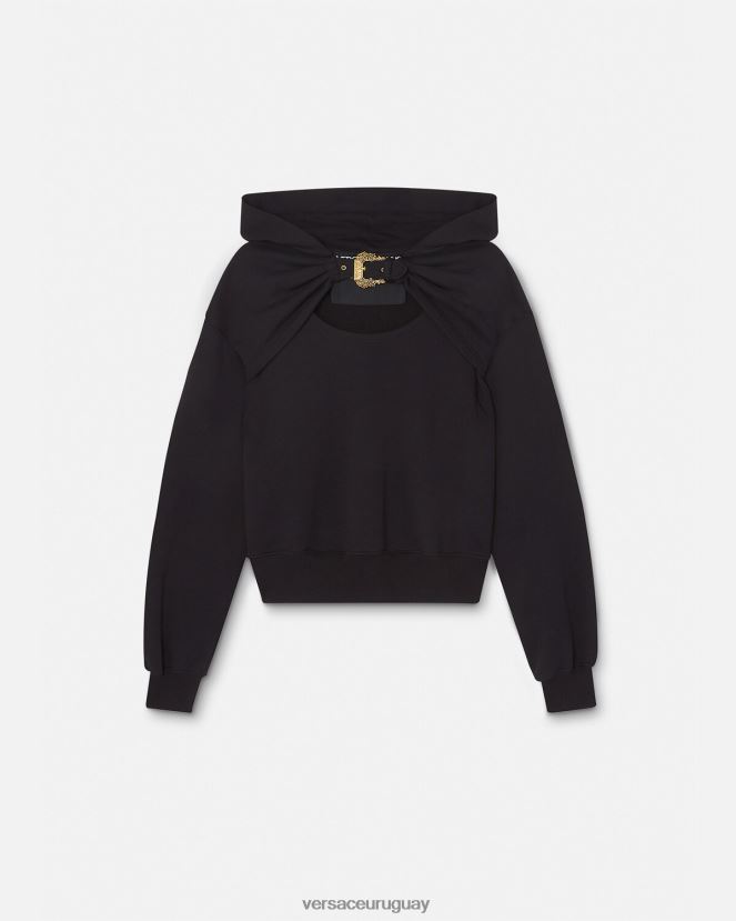 Versace sudadera con capucha y hebilla barroca mujer negro ropa H88R0H2154