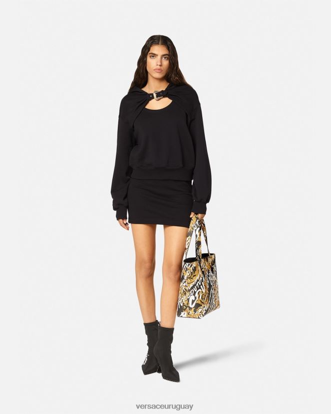 Versace sudadera con capucha y hebilla barroca mujer negro ropa H88R0H2154