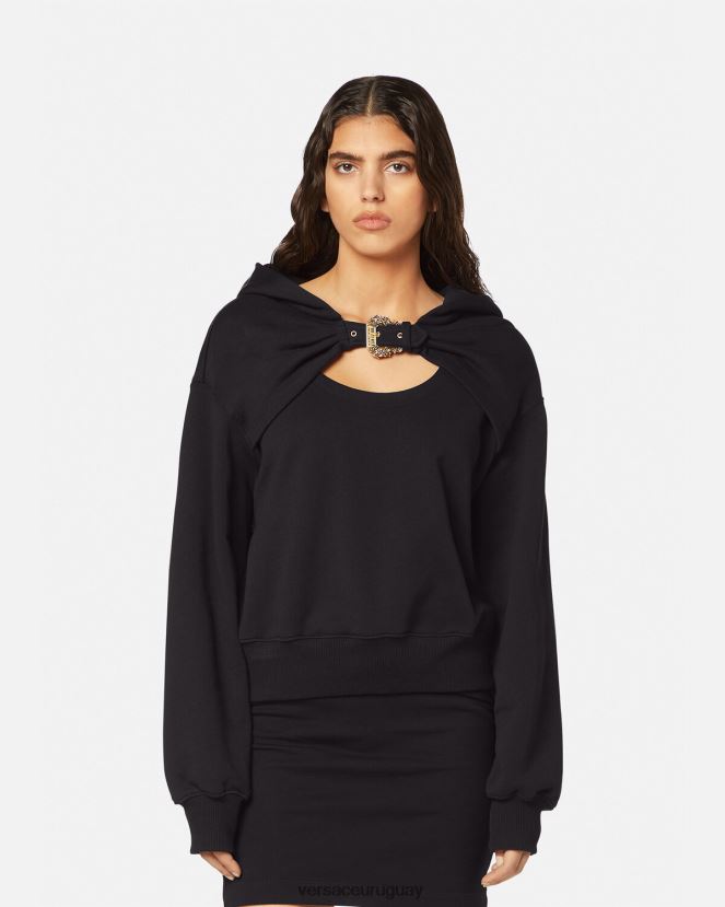 Versace sudadera con capucha y hebilla barroca mujer negro ropa H88R0H2154