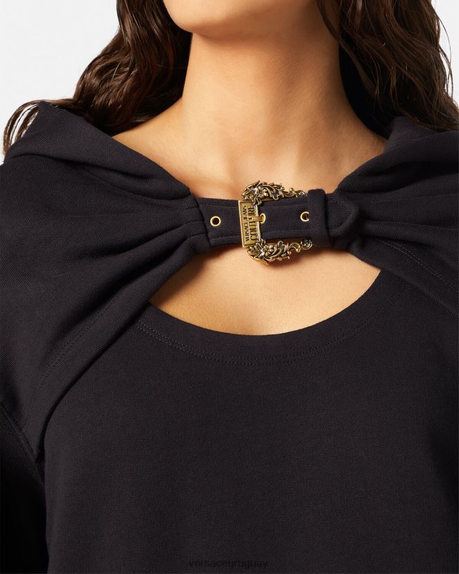 Versace sudadera con capucha y hebilla barroca mujer negro ropa H88R0H2154