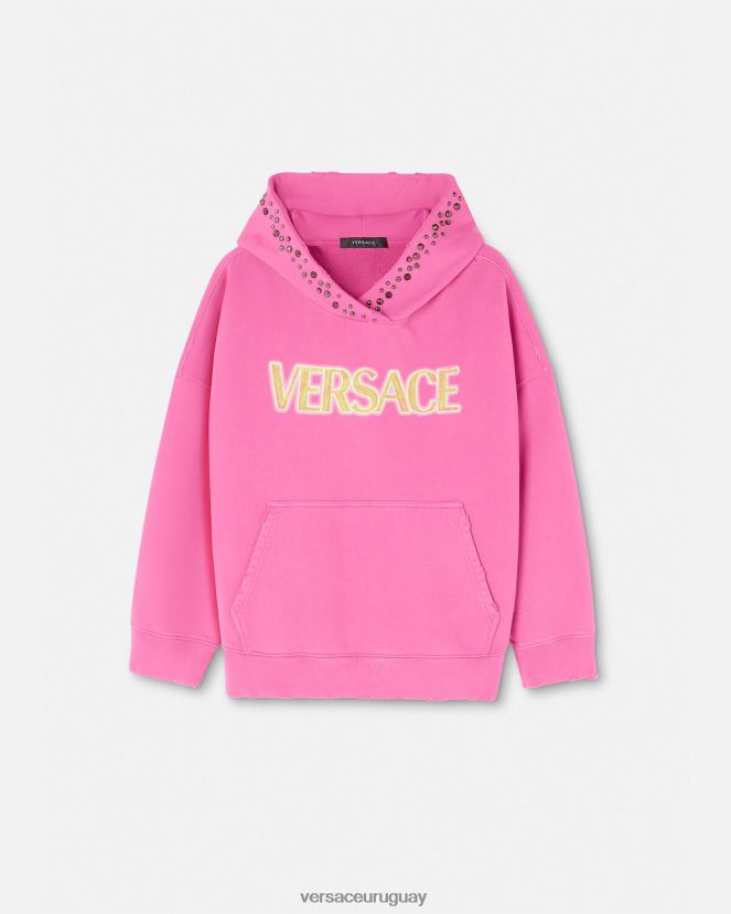 Versace sudadera con capucha y logo envejecido mujer rosa ropa H88R0H143