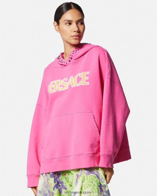 Versace sudadera con capucha y logo envejecido mujer rosa ropa H88R0H143