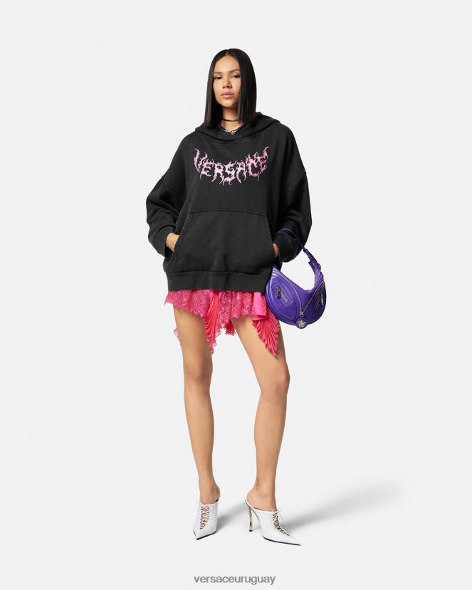 Versace sudadera con capucha y logo mujer negro ropa H88R0H144