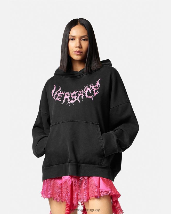 Versace sudadera con capucha y logo mujer negro ropa H88R0H144