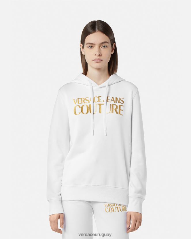 Versace sudadera con capucha y logo mujer oro y blanco ropa H88R0H2235