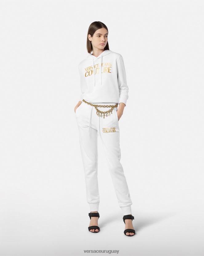 Versace sudadera con capucha y logo mujer oro y blanco ropa H88R0H2235