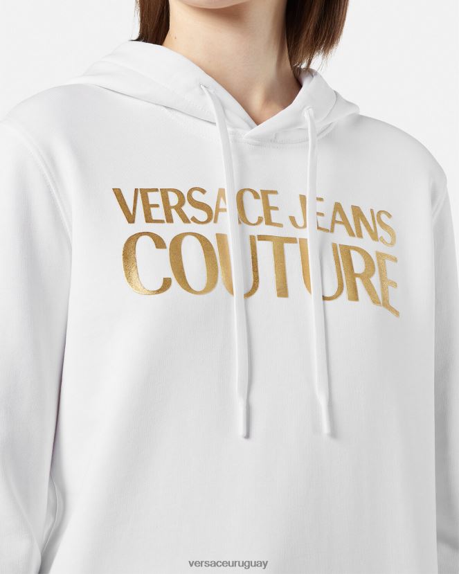 Versace sudadera con capucha y logo mujer oro y blanco ropa H88R0H2235