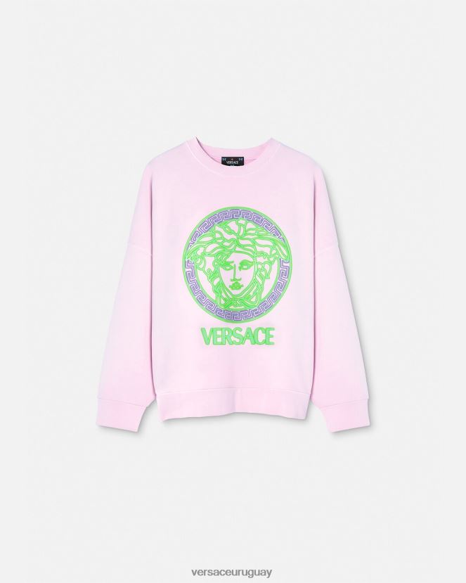 Versace sudadera con logo desgastado de Medusa mujer rosa ropa H88R0H132