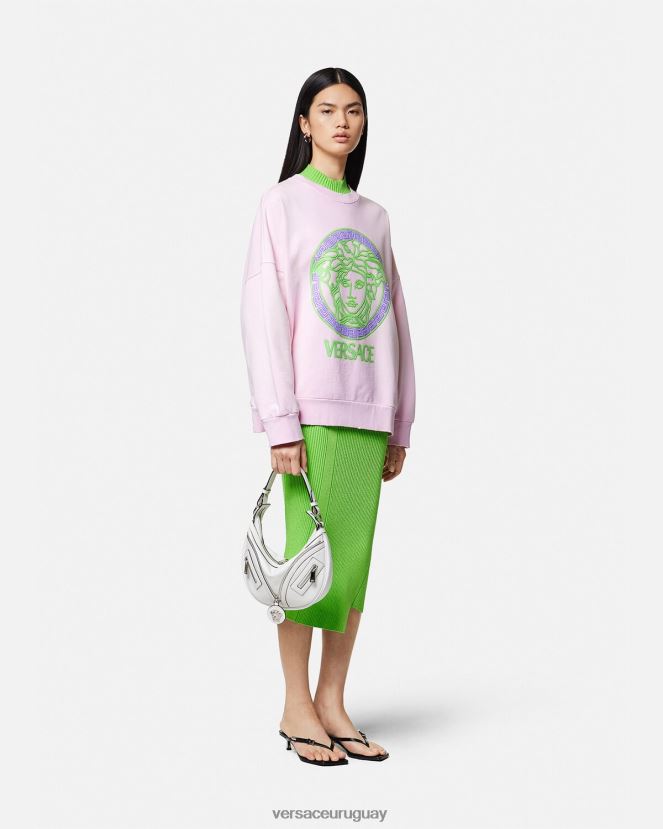 Versace sudadera con logo desgastado de Medusa mujer rosa ropa H88R0H132