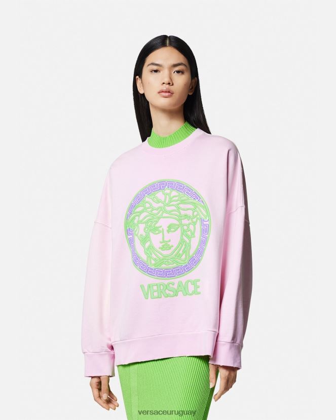 Versace sudadera con logo desgastado de Medusa mujer rosa ropa H88R0H132