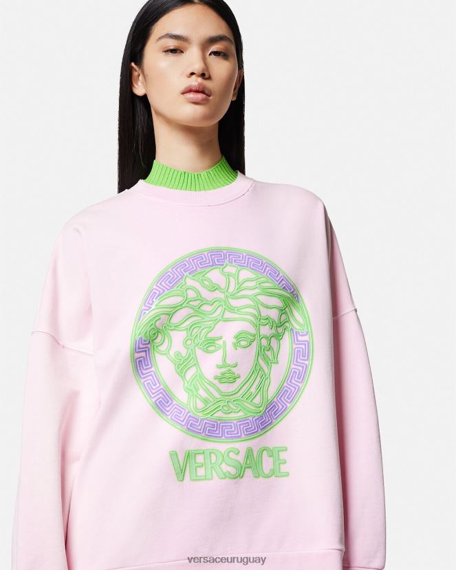 Versace sudadera con logo desgastado de Medusa mujer rosa ropa H88R0H132