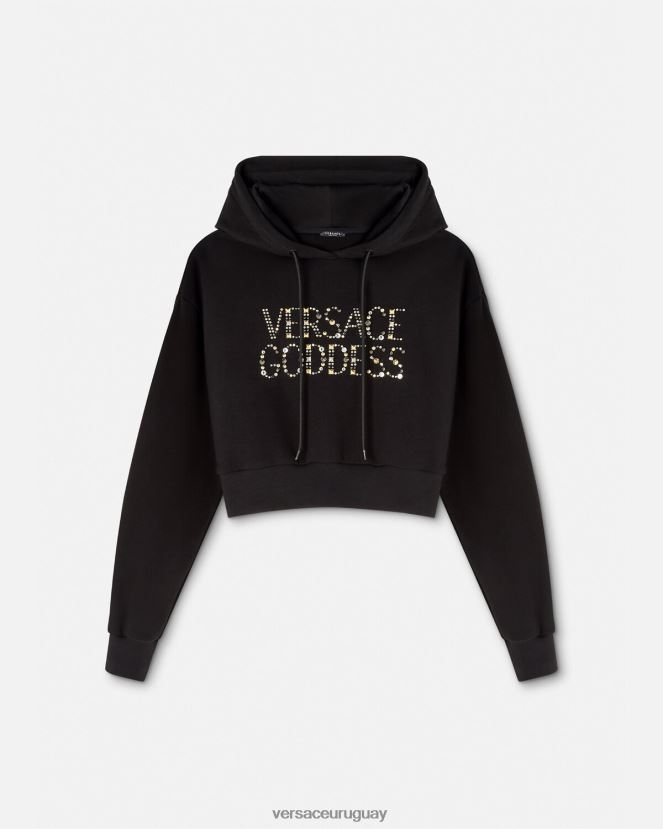 Versace sudadera corta con capucha y tachuelas de diosa mujer negro ropa H88R0H145