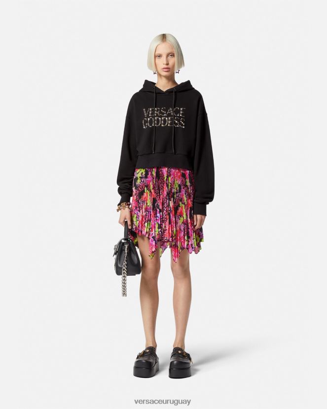Versace sudadera corta con capucha y tachuelas de diosa mujer negro ropa H88R0H145
