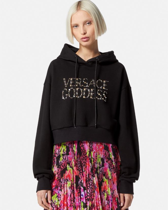 Versace sudadera corta con capucha y tachuelas de diosa mujer negro ropa H88R0H145