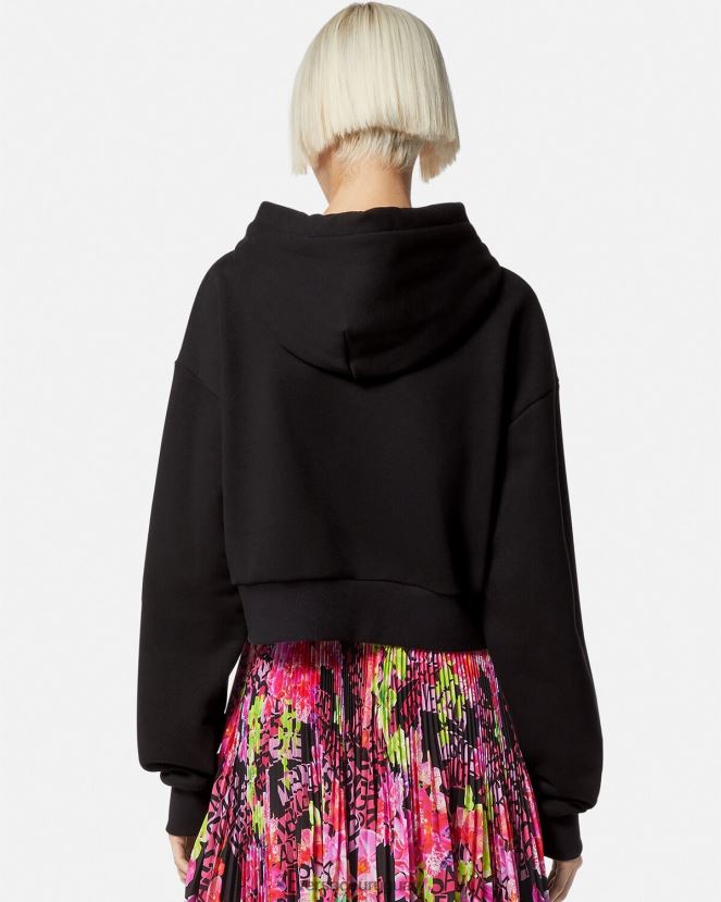 Versace sudadera corta con capucha y tachuelas de diosa mujer negro ropa H88R0H145