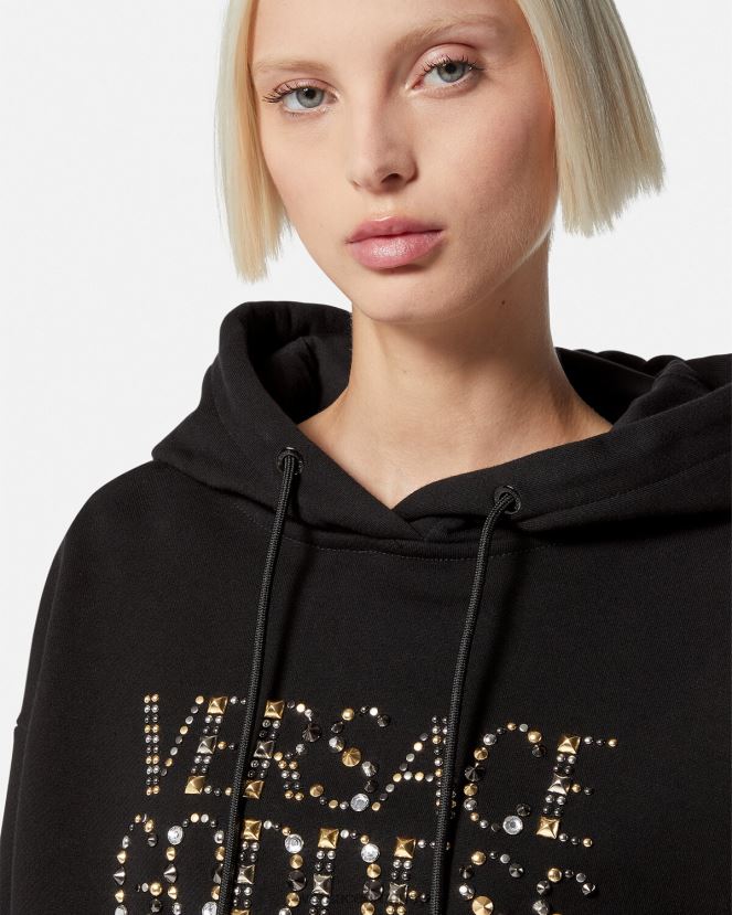 Versace sudadera corta con capucha y tachuelas de diosa mujer negro ropa H88R0H145