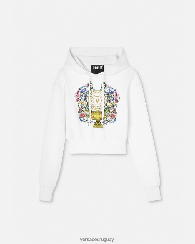 Versace sudadera corta con emblema en V mujer oro y blanco ropa H88R0H2232