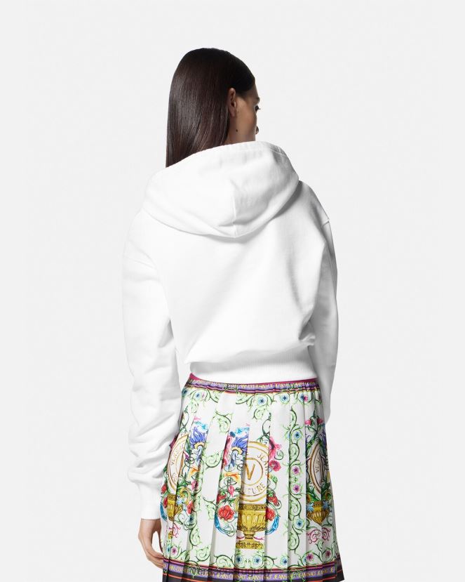 Versace sudadera corta con emblema en V mujer oro y blanco ropa H88R0H2232