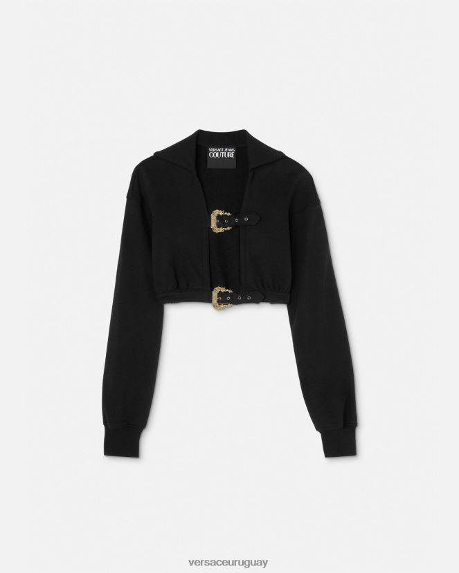 Versace sudadera corta con hebilla barroca mujer negro ropa H88R0H2229