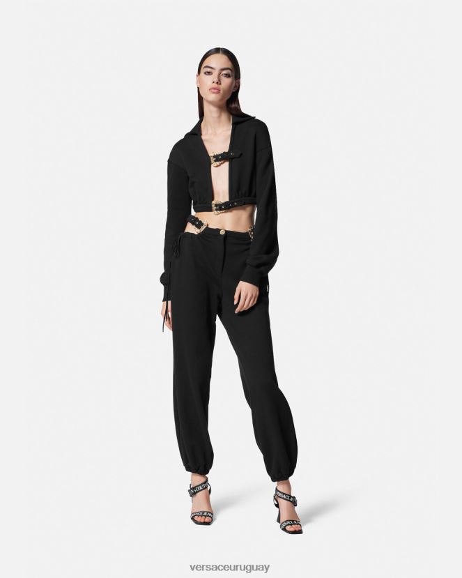 Versace sudadera corta con hebilla barroca mujer negro ropa H88R0H2229