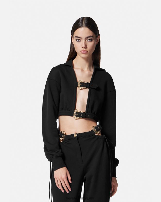 Versace sudadera corta con hebilla barroca mujer negro ropa H88R0H2229
