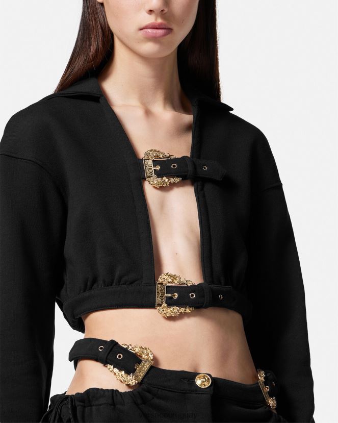 Versace sudadera corta con hebilla barroca mujer negro ropa H88R0H2229