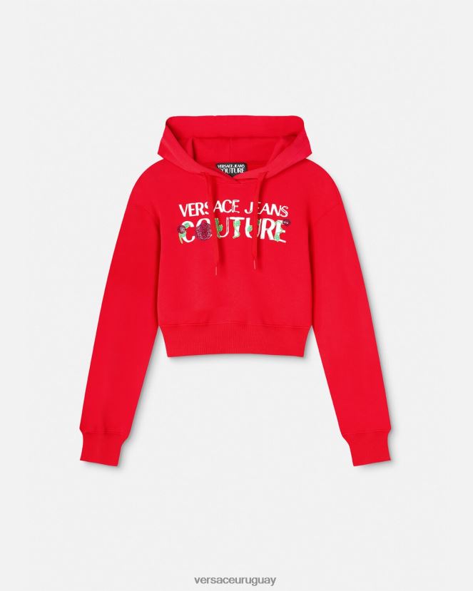 Versace sudadera corta con logo y rosas mujer naranja ropa H88R0H2170