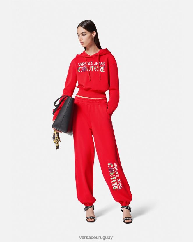 Versace sudadera corta con logo y rosas mujer naranja ropa H88R0H2170