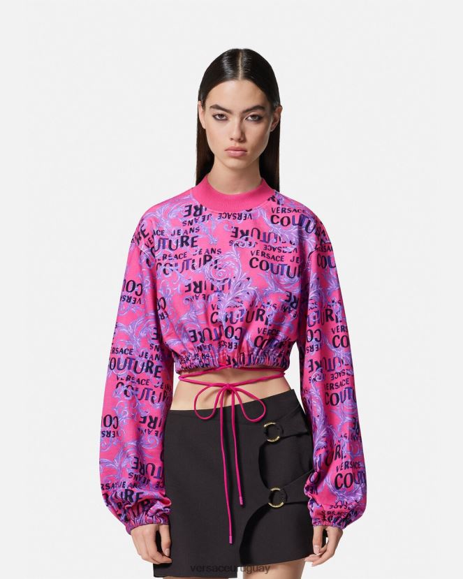 Versace sudadera corta de alta costura con logo mujer fucsia ropa H88R0H2226
