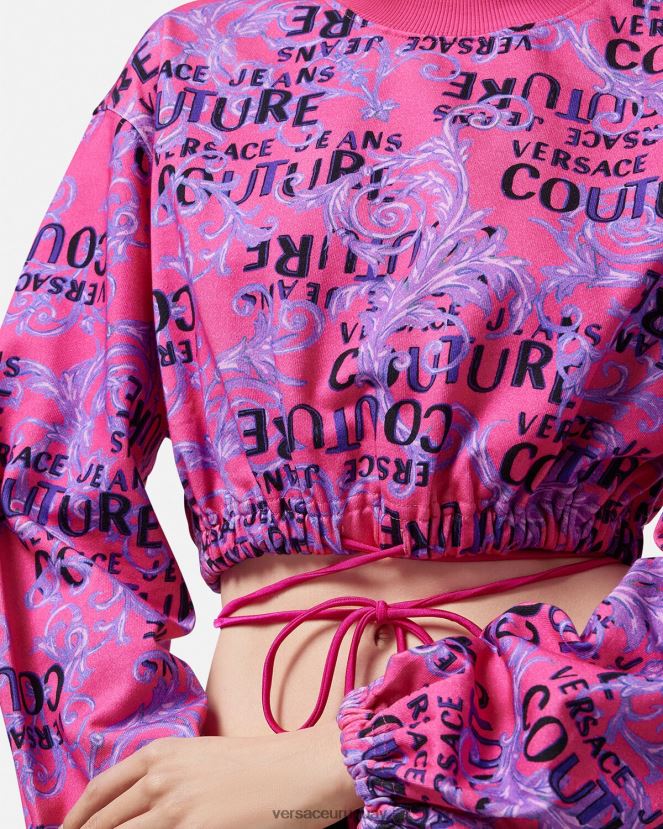 Versace sudadera corta de alta costura con logo mujer fucsia ropa H88R0H2226