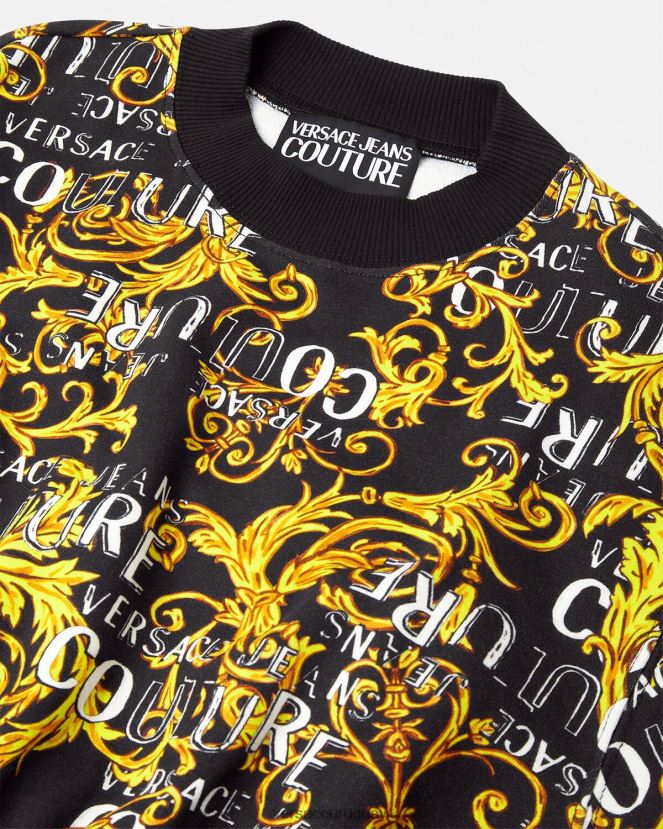 Versace sudadera corta de alta costura con logo mujer oro negro ropa H88R0H2224
