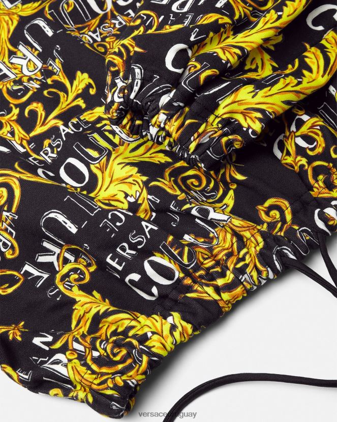 Versace sudadera corta de alta costura con logo mujer oro negro ropa H88R0H2224