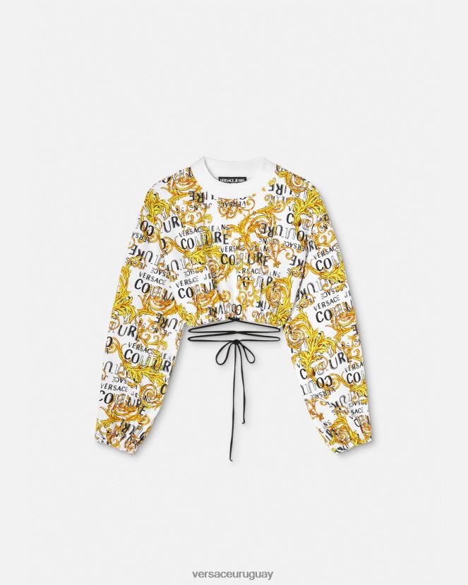 Versace sudadera corta de alta costura con logo mujer oro y blanco ropa H88R0H2225