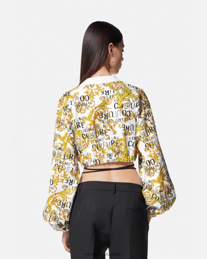 Versace sudadera corta de alta costura con logo mujer oro y blanco ropa H88R0H2225
