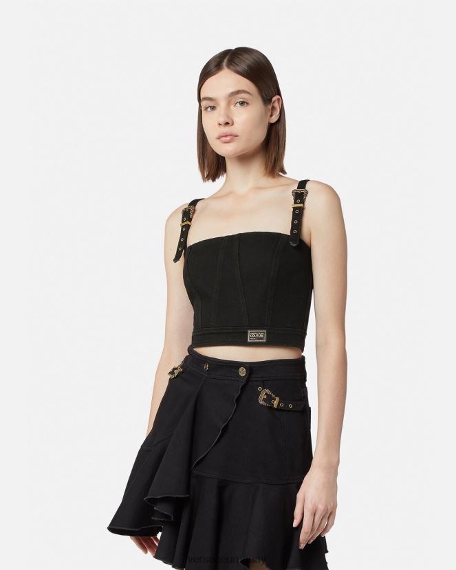 Versace top bustier de alta costura barroca con 1 hebilla mujer negro ropa H88R0H2219