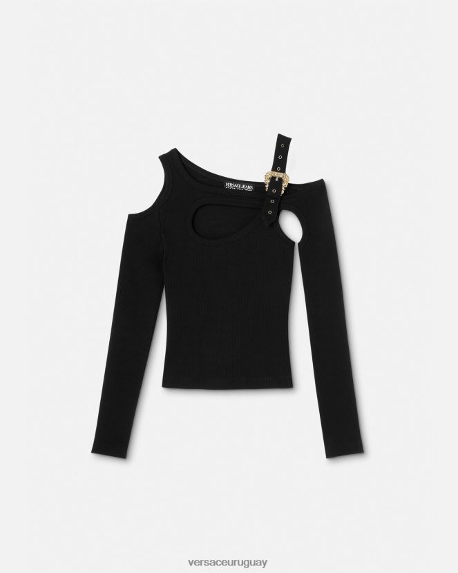 Versace top con abertura y hebilla barroca mujer negro ropa H88R0H2147