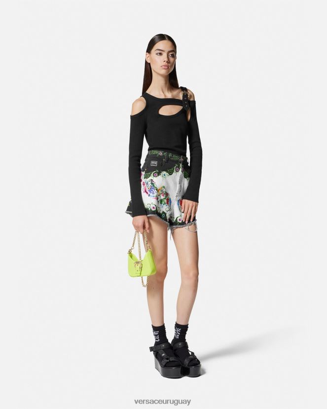 Versace top con abertura y hebilla barroca mujer negro ropa H88R0H2147