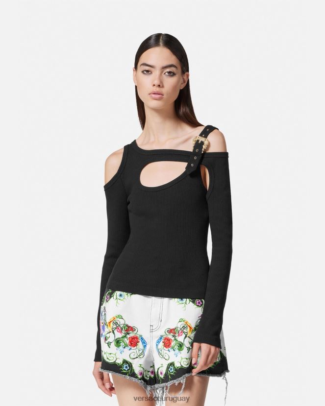 Versace top con abertura y hebilla barroca mujer negro ropa H88R0H2147