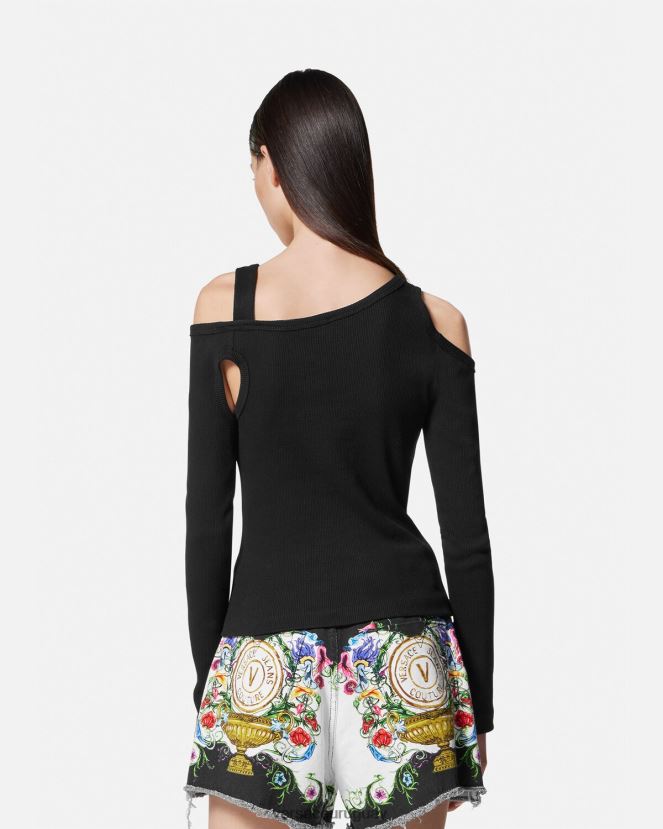 Versace top con abertura y hebilla barroca mujer negro ropa H88R0H2147