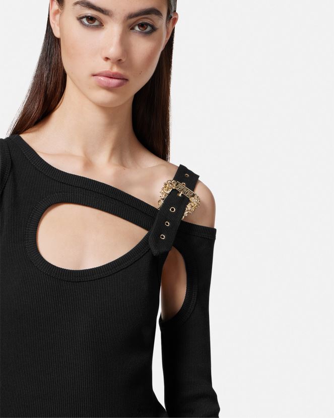 Versace top con abertura y hebilla barroca mujer negro ropa H88R0H2147