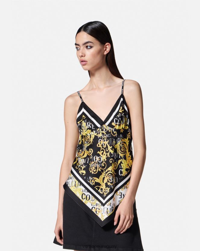 Versace top con logo y fular de alta costura mujer oro negro ropa H88R0H2206