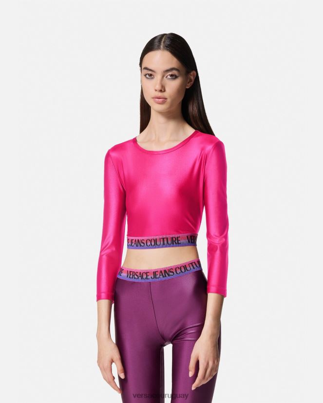 Versace top corto con logo mujer fucsia ropa H88R0H2214