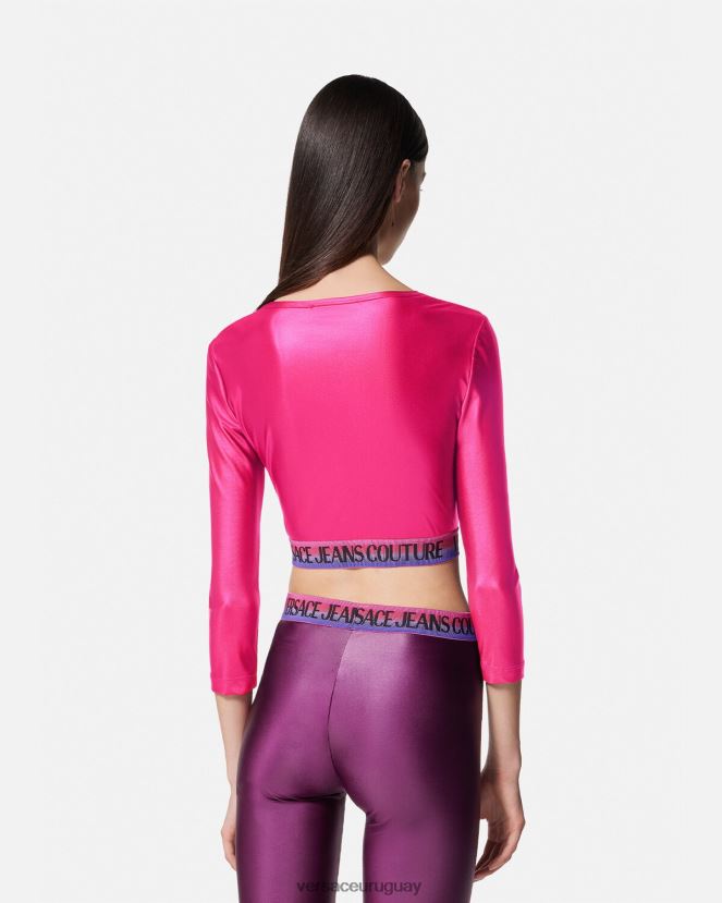 Versace top corto con logo mujer fucsia ropa H88R0H2214