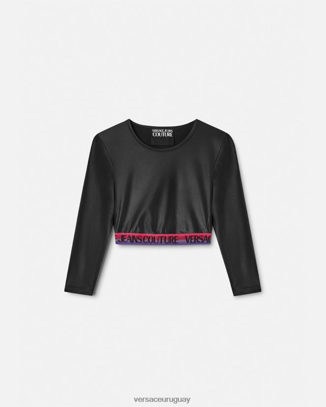 Versace top corto con logo mujer negro ropa H88R0H2146