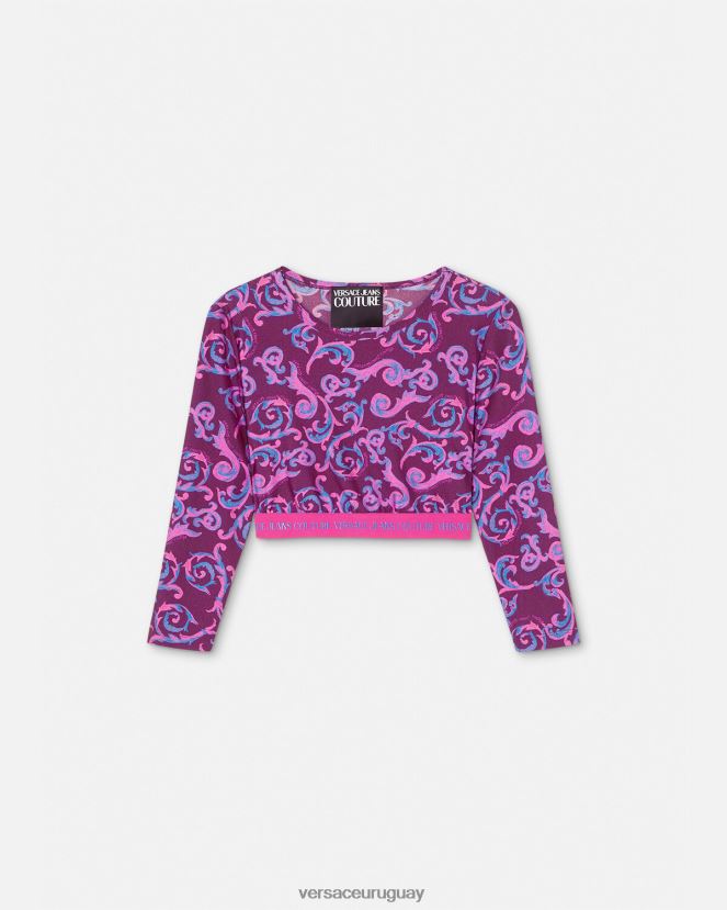 Versace top corto de alta costura con boceto mujer Violeta ropa H88R0H2166