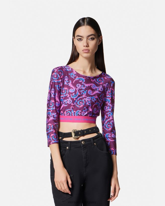 Versace top corto de alta costura con boceto mujer Violeta ropa H88R0H2166