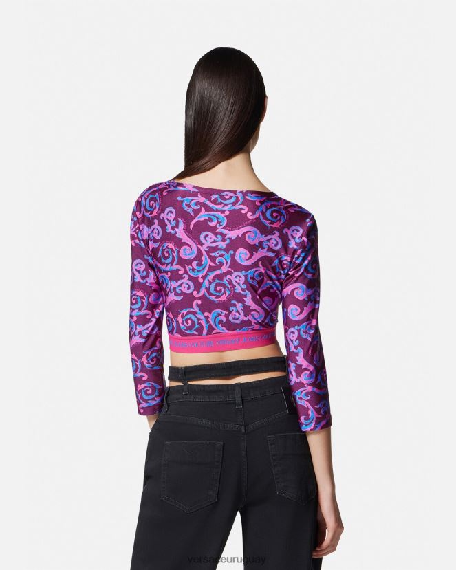 Versace top corto de alta costura con boceto mujer Violeta ropa H88R0H2166